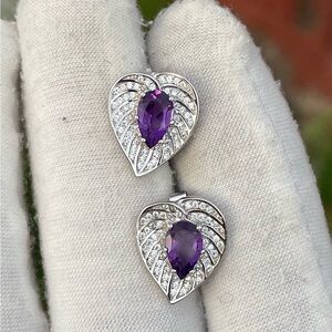Pear Cut Amethyst Silver Earrings – Lightweight (2 g Each)